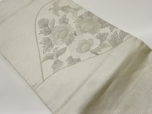 相良刺繍牡丹に鳳凰・曲線模様名古屋帯